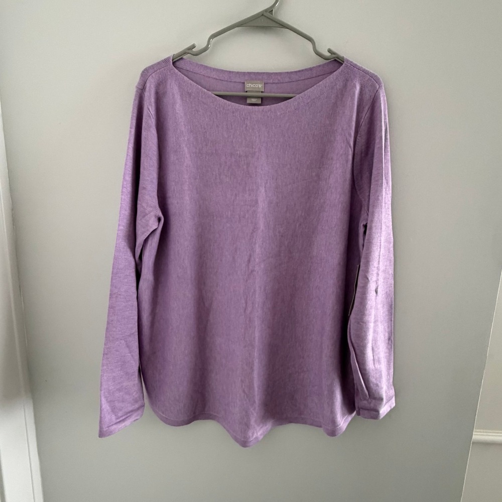 Chicos Bateau Shirttail Sweater Purple Petunia Lilac LS Pullover Sz 2 US L NWT